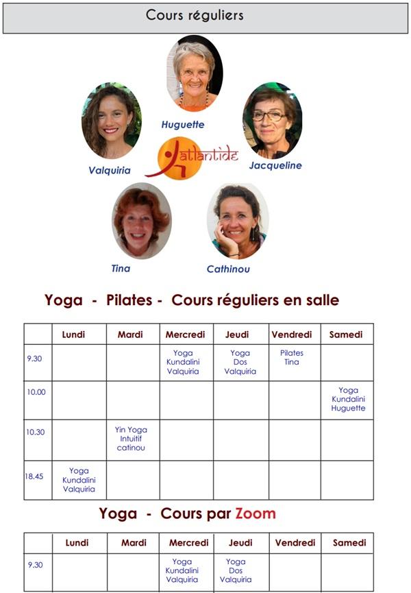 Horaires des cours en salle et par Zoom